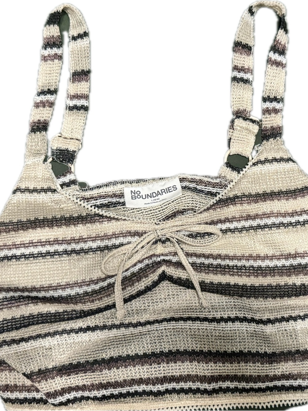 No Boundaries Cream, Black and Brown Striped Knit Crop Top